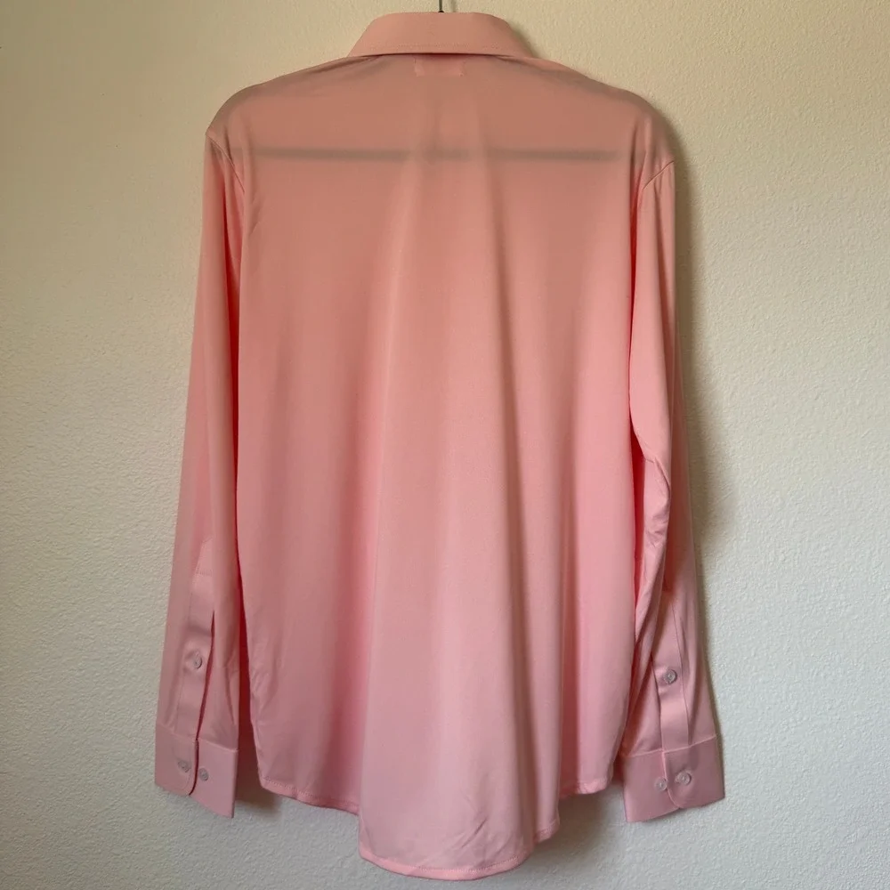 Collars & Co Mens Dress Collar Polo Shirt Pink Long Sleeve Button Down Small